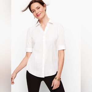 Talbots Non-Iron Button Up Shirt Womens Size 4 Elbow Length White Workwear